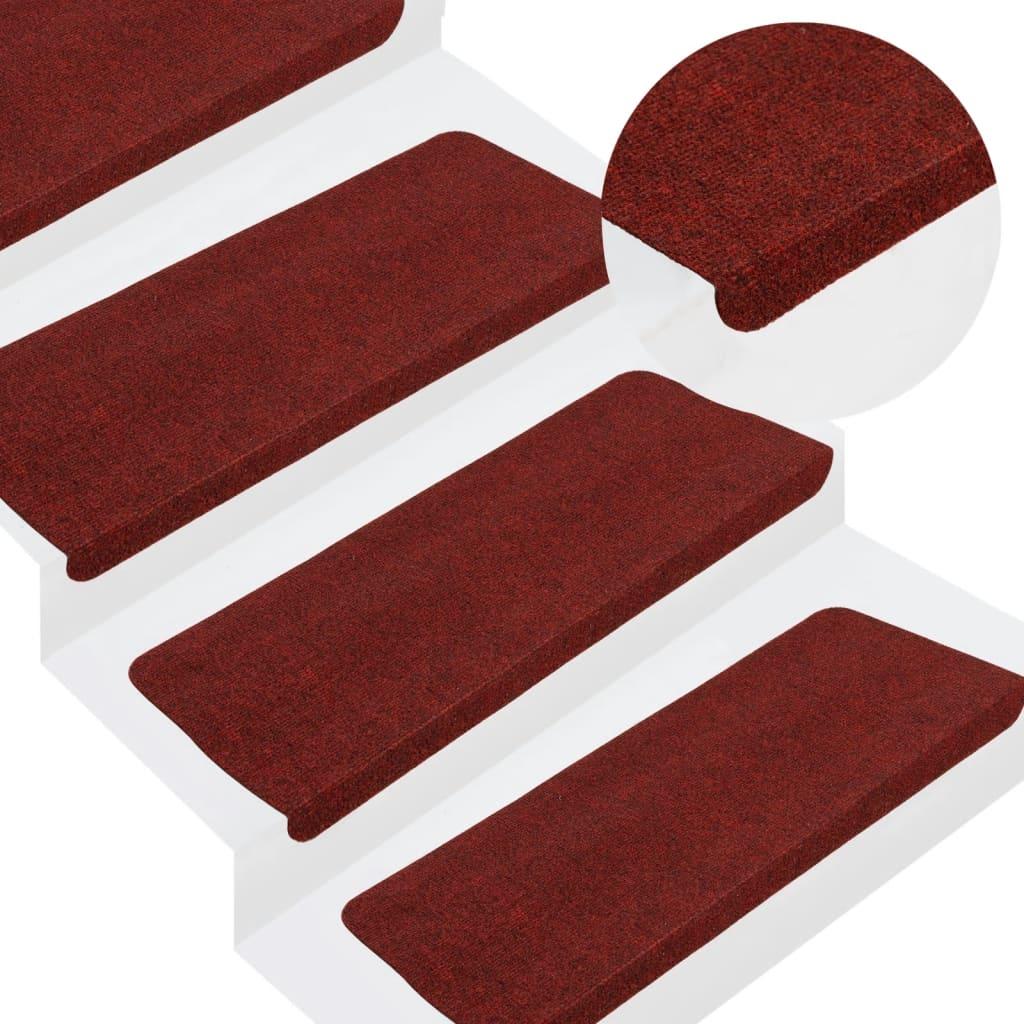 Selvklæbende trappemåtter 15 stk. 65x24,5x3,5 cm rød