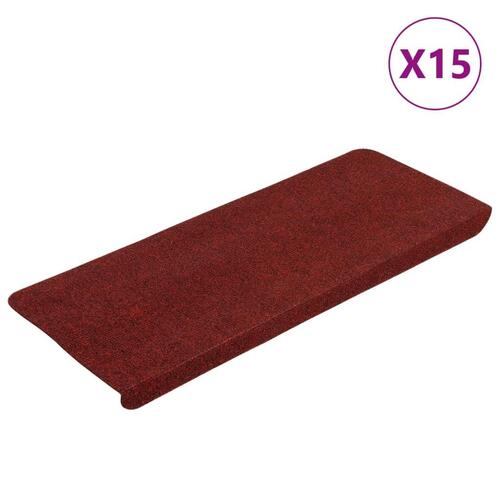 Selvklæbende trappemåtter 15 stk. 65x24,5x3,5 cm rød