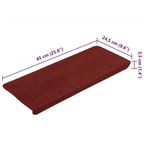 Selvklæbende trappemåtter 15 stk. 65x24,5x3,5 cm rød