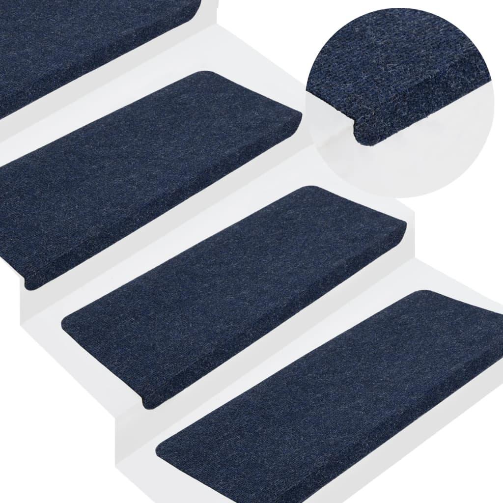 Selvklæbende trappemåtter 15 stk. 65x24,5x3,5 cm blå