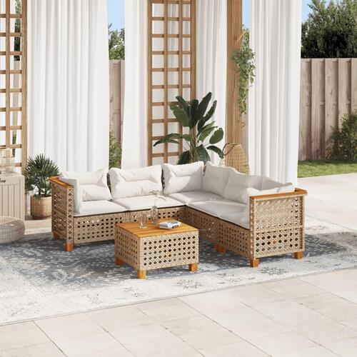 Sofasæt til haven 6 dele med hynder polyrattan beige