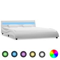 Sengestel med LED 140x200 cm kunstlæder hvid