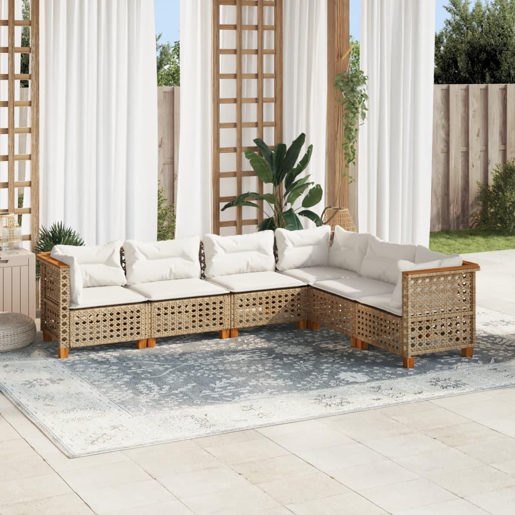 Sofasæt til haven 6 dele med hynder polyrattan beige billede