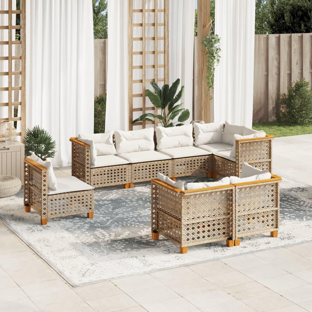 Sofasæt til haven i polyrattan - 8 dele med hynder, beige billede