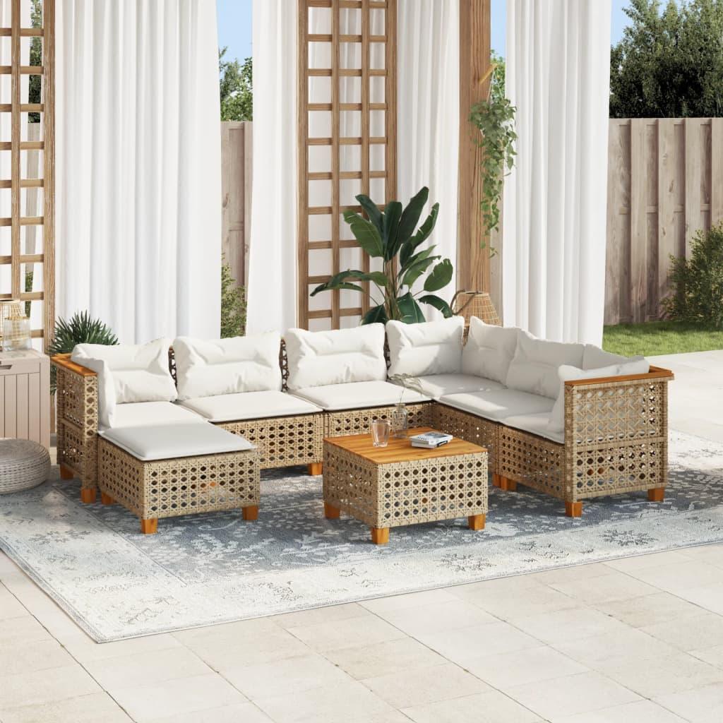 Sofasæt til haven 8 dele med hynder polyrattan beige billede