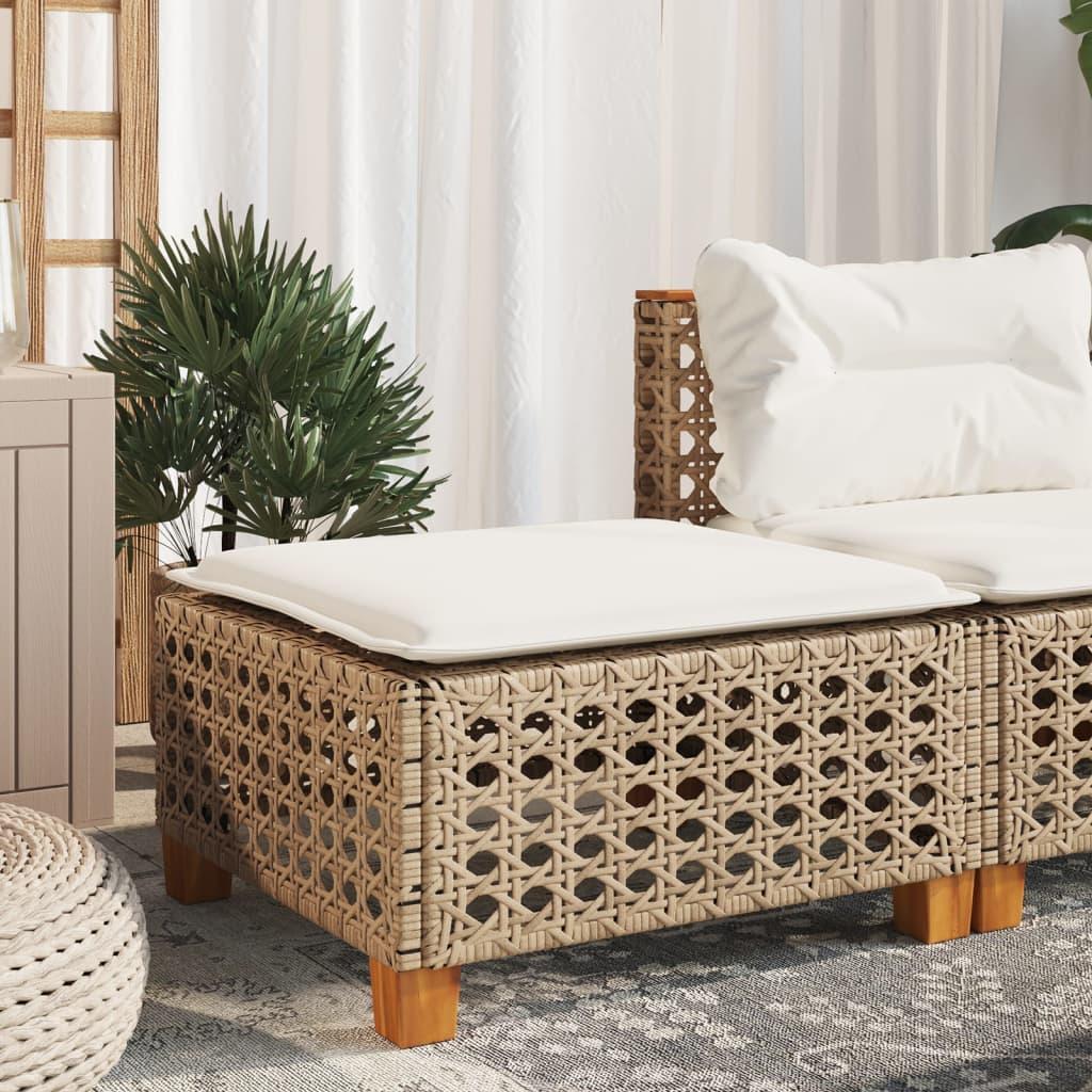 Haveskammel med hynde 63,5x56x32 cm polyrattan beige