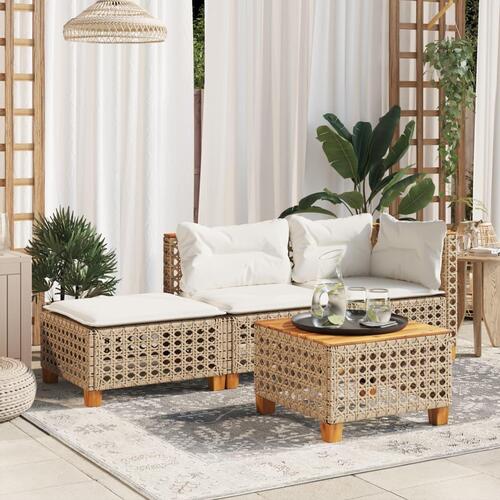 Haveskammel med hynde 63,5x56x32 cm polyrattan beige