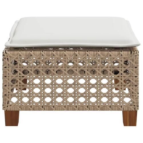 Haveskammel med hynde 63,5x56x32 cm polyrattan beige