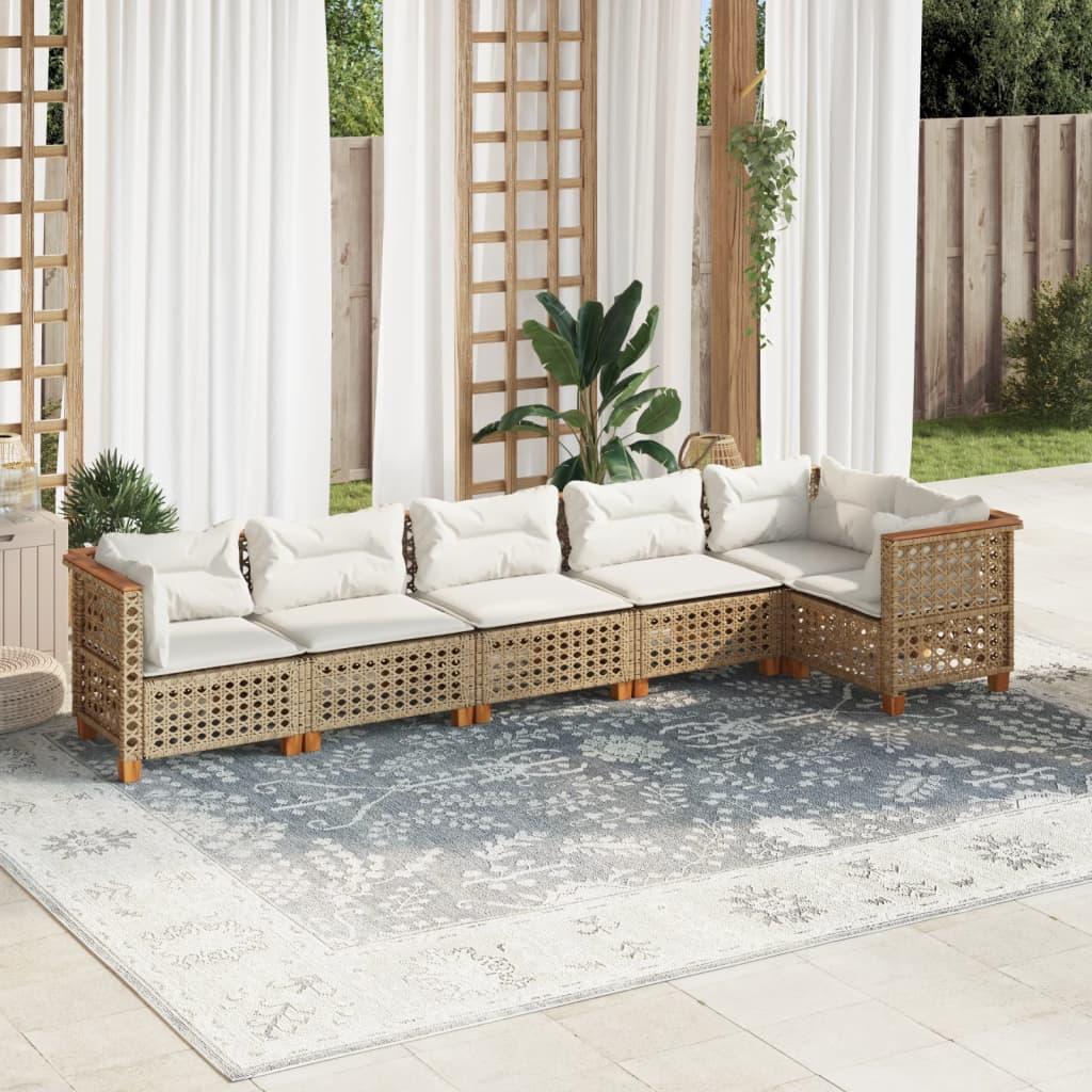 Sofasæt til haven 6 dele med hynder polyrattan beige billede