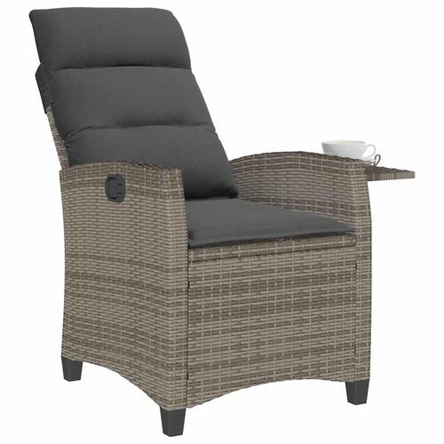 Havestol med lænefunktion og sidebord polyrattan grå
