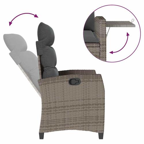 Havestol med lænefunktion og sidebord polyrattan grå