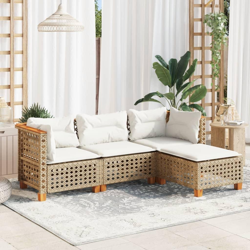 Sofasæt til haven 4 dele med hynder polyrattan beige billede