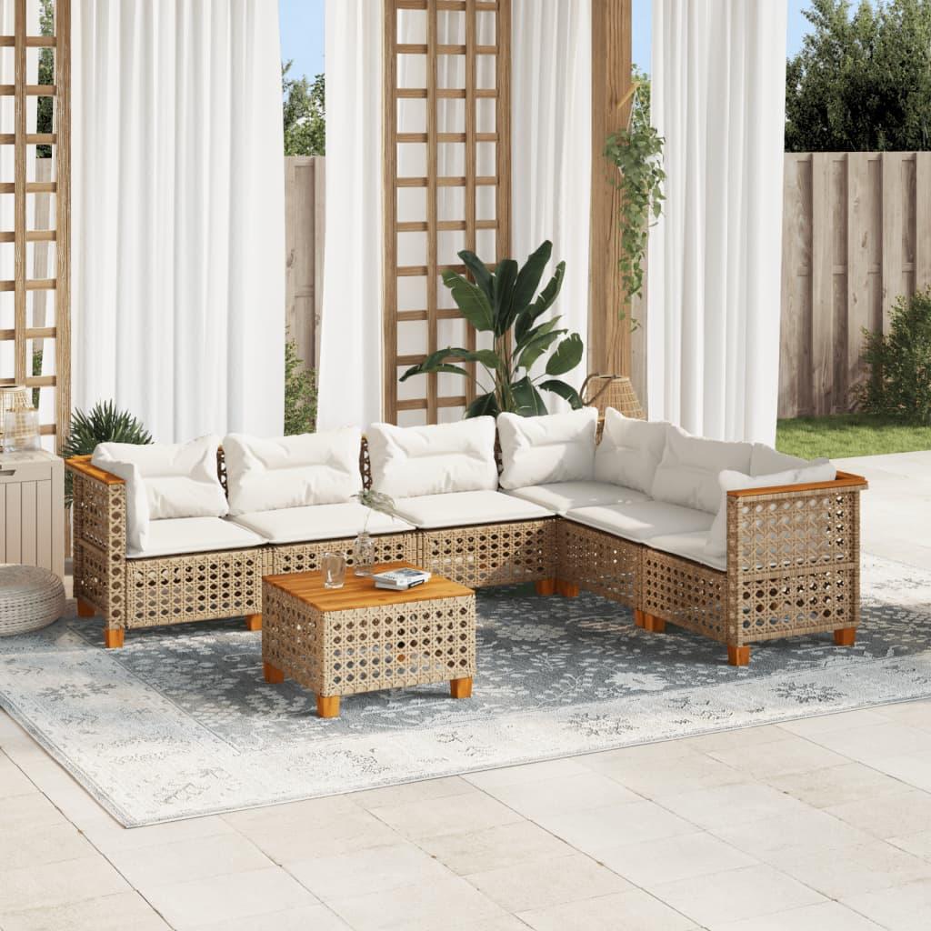Sofasæt til haven 7 dele med hynder polyrattan beige billede
