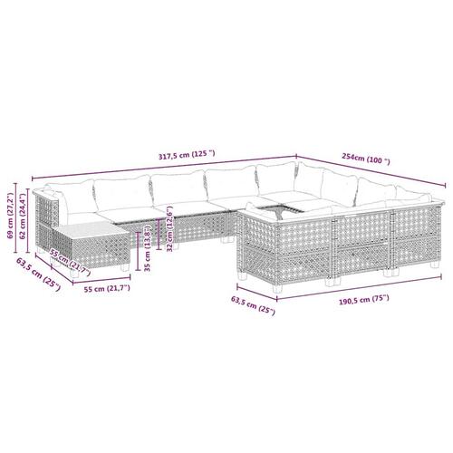 Sofasæt til haven 11 dele med hynder polyrattan beige
