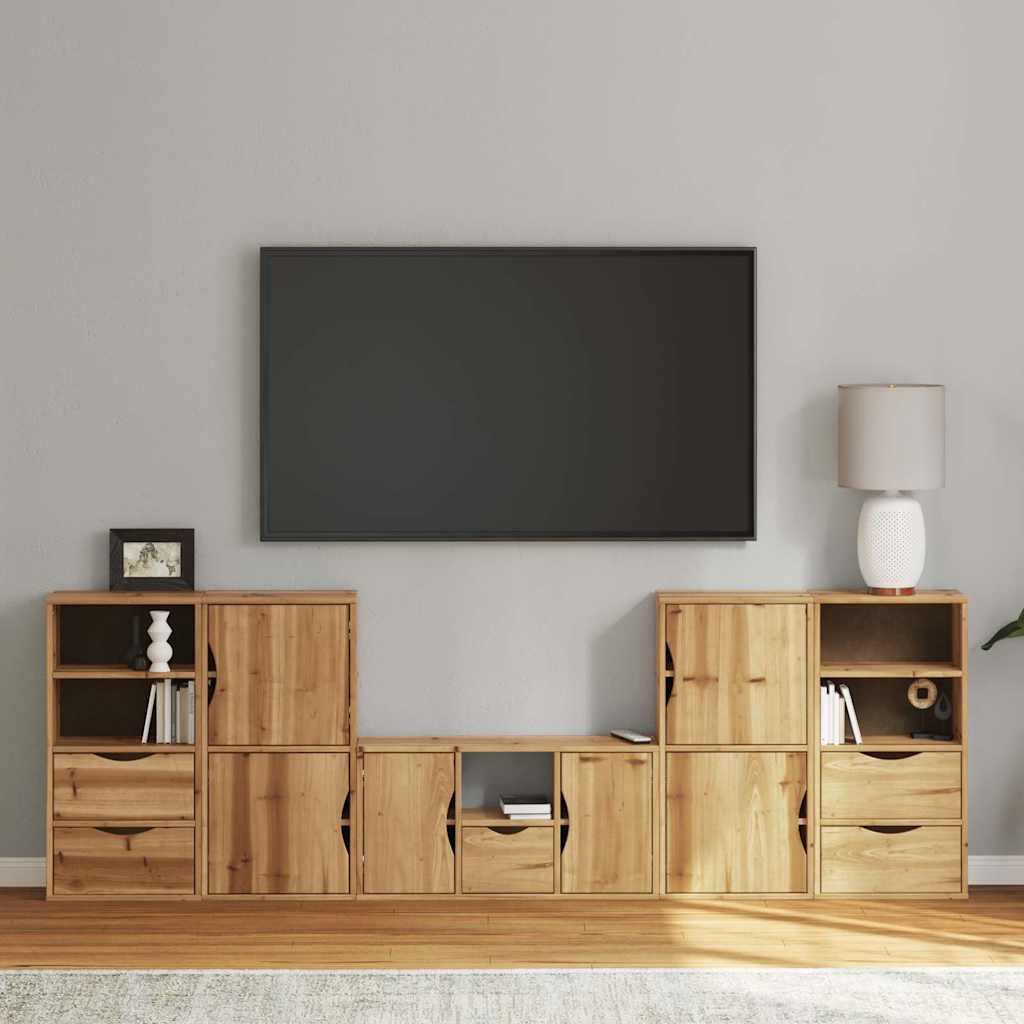 Tv-Skabe Med Opbevaring Odda Massivt Fyrretræ - Naturfarvet / 5 shelves 5 drawers