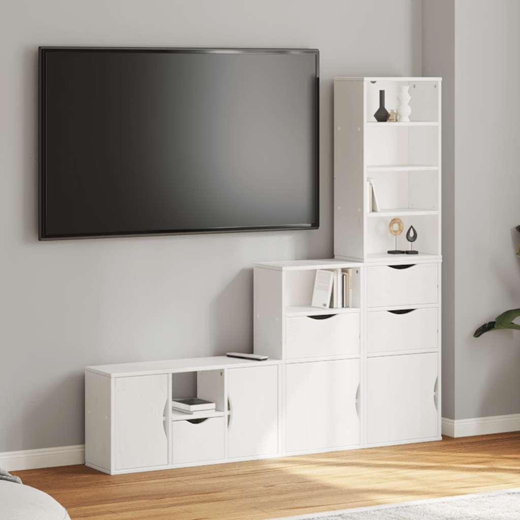 Tv-Skabe Med Opbevaring Odda Massivt Fyrretræ - Hvid / 4 drawers 6 shelves