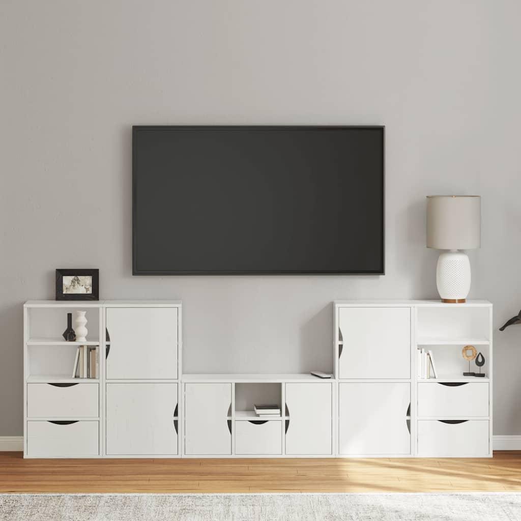 Tv-Skabe Med Opbevaring Odda Massivt Fyrretræ - Hvid / 5 shelves 5 drawers