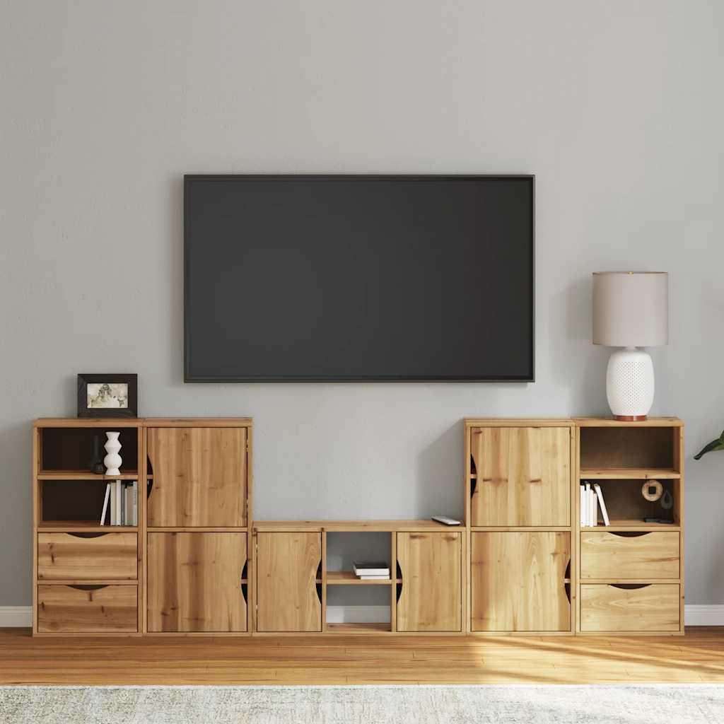 Tv-Skabe Med Opbevaring Odda Massivt Fyrretræ - Naturfarvet / 6 shelves 4 drawers