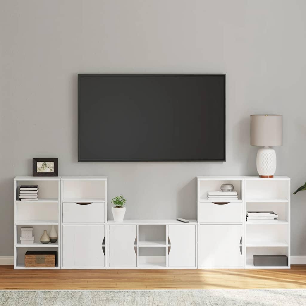 Tv-Skabe Med Opbevaring Odda Massivt Fyrretræ - Hvid / 12 shelves 2 drawers