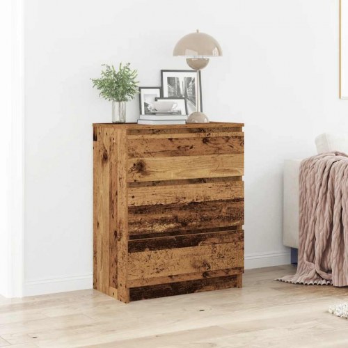 Skænk 60×35×76 cm i konstrueret træ - antikt træ look, 3 skuffer