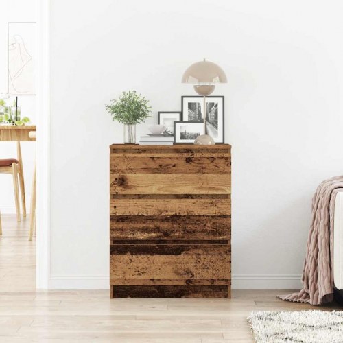 Skænk 60×35×76 cm i konstrueret træ - antikt træ look, 3 skuffer