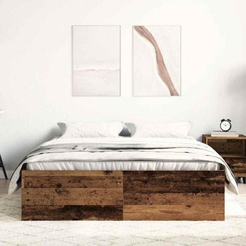 Sengestel 135x190 cm i konstrueret træ - antikt træ, med opbevaring