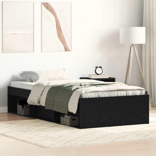 Sengeramme 90×200 cm med opbevaring - konstrueret træ i sort eg