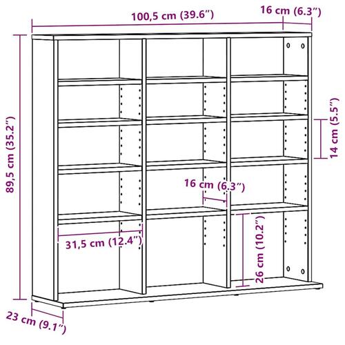 Cd-reol 100x23x89,5 cm konstrueret træ sort-eg