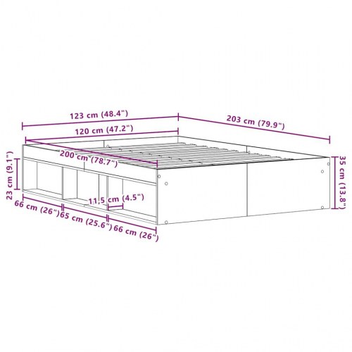 Sengestel med opbevaring 120x200 cm - konstrueret træ, sort eg