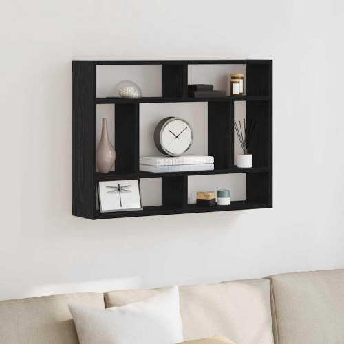 Vægreol i sort eg 75×16×55 cm - konstrueret træ