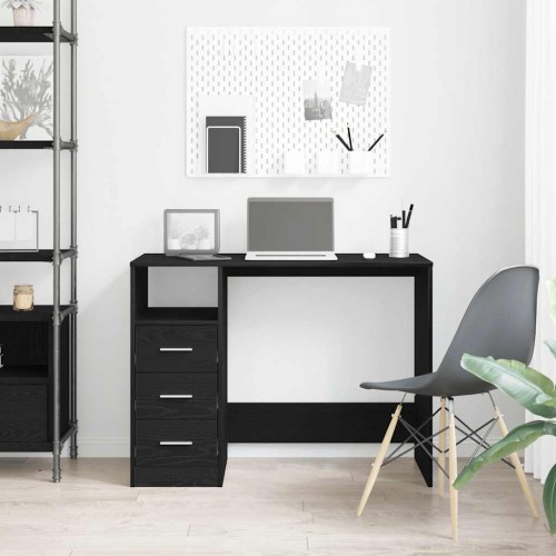 Skrivebord m. skuffer 102x50x76 cm konstrueret træ sort egetræ