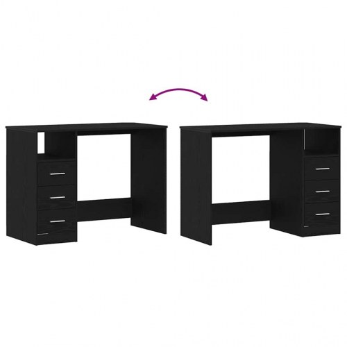 Skrivebord m. skuffer 102x50x76 cm konstrueret træ sort egetræ