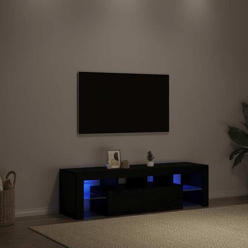 Tv-bord med LED-lys 140x36,5x40 cm konstrueret træ sort egetræ