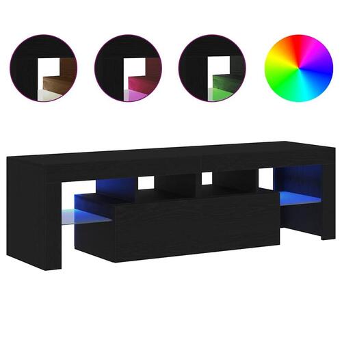 Tv-bord med LED-lys 140x36,5x40 cm konstrueret træ sort egetræ