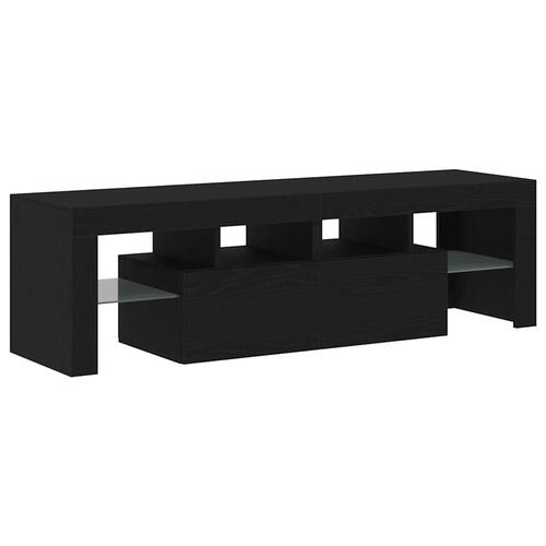 Tv-bord med LED-lys 140x36,5x40 cm konstrueret træ sort egetræ