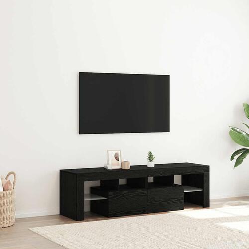 Tv-bord med LED-lys 140x36,5x40 cm konstrueret træ sort egetræ