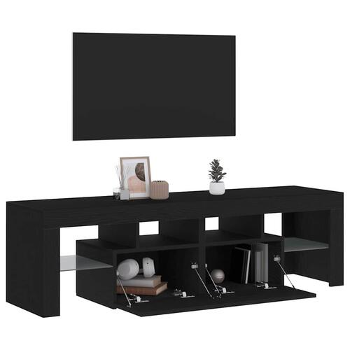 Tv-bord med LED-lys 140x36,5x40 cm konstrueret træ sort egetræ
