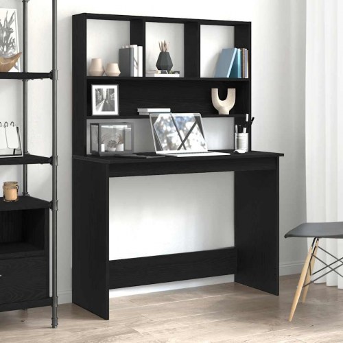 Skrivebord med hylder 102×45×148 cm - konstrueret træ, sort eg