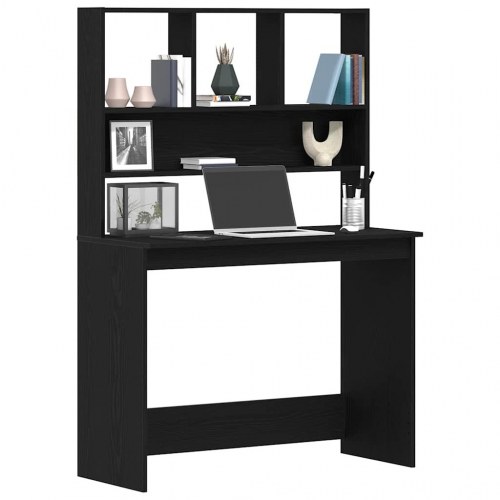 Skrivebord med hylder 102×45×148 cm - konstrueret træ, sort eg