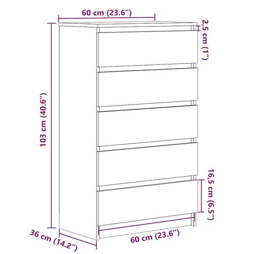 Kommode 60x36x103 cm konstrueret træ sort egetræsfarve