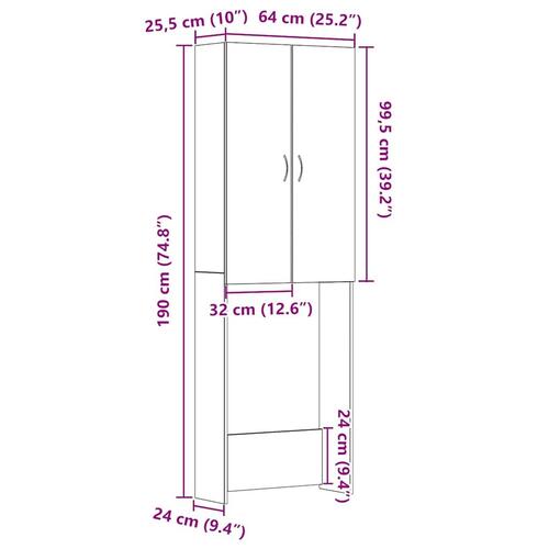 Vaskemaskineskab 64x25,5x190 cm sort egetræsfarve