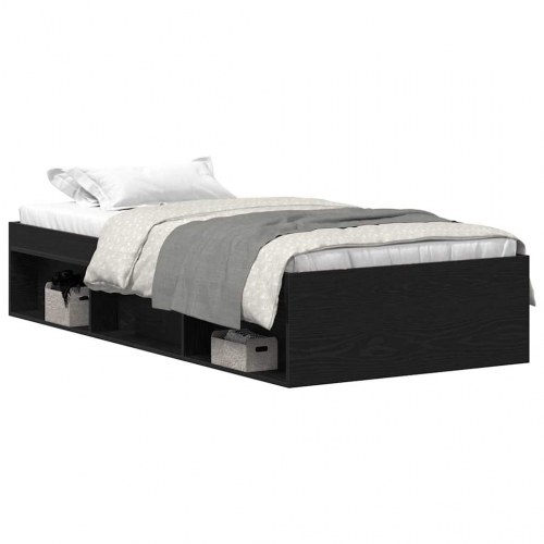 Sengeramme med opbevaring 90x190 cm - konstrueret træ, sort eg