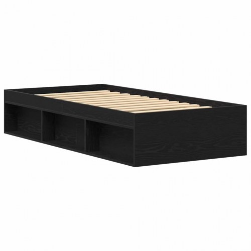 Sengeramme med opbevaring 90x190 cm - konstrueret træ, sort eg