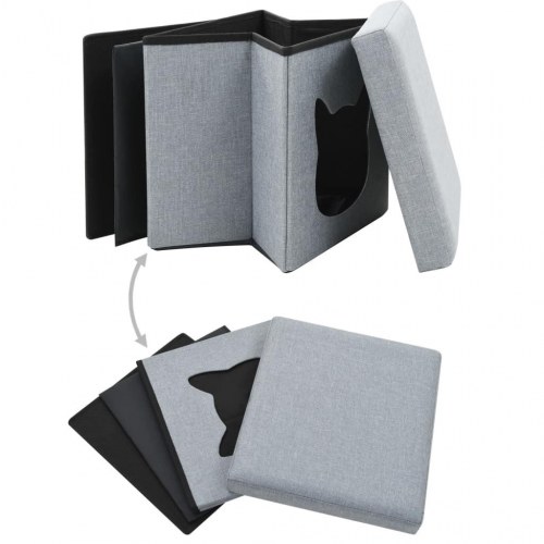Foldbar katteseng imiteret linned 37 x 33 x 33 cm grå