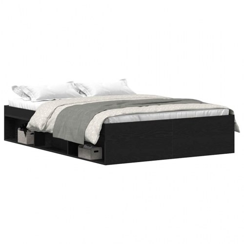 Sengestel med opbevaring 120×190 cm - konstrueret træ, sort eg