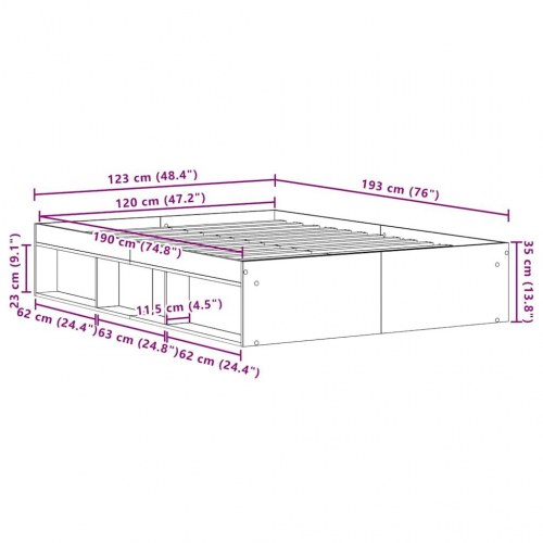 Sengestel med opbevaring 120×190 cm - konstrueret træ, sort eg
