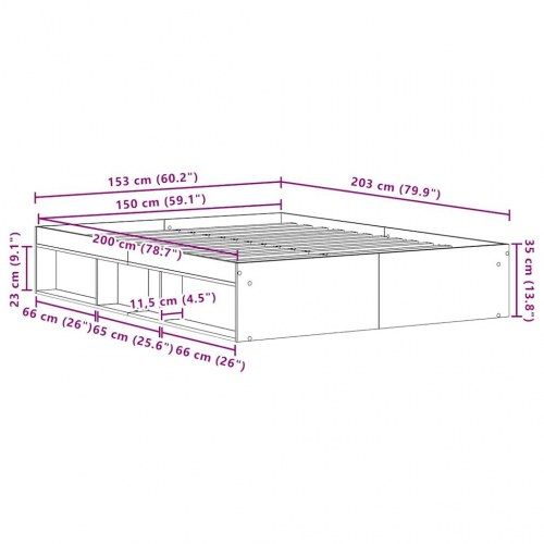 Sengestel uden madras 150×200 cm - konstrueret træ, sort eg