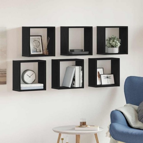 Væghylder - 6 stk. kubeformede i sort eg, 30×15×30 cm, konstrueret træ