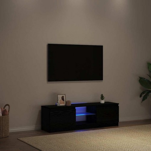 Tv-bord med LED-lys - 120×30×36 cm, konstrueret træ, sort eg