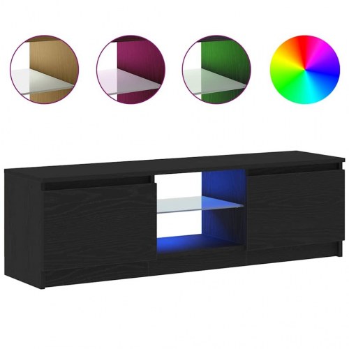 Tv-bord med LED-lys - 120×30×36 cm, konstrueret træ, sort eg